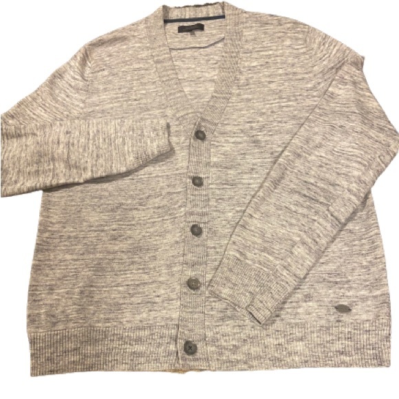 RW & CO Essentials grey/white blend v-neck button up cotton sweater size XL - Picture 4 of 5